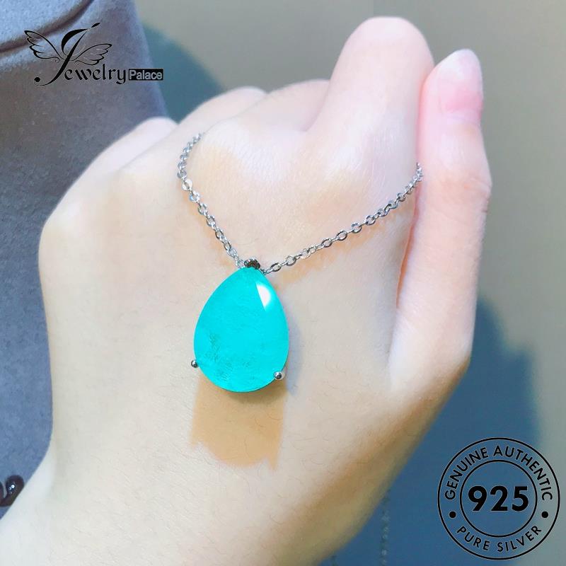 Jewelrypalace Kalung925 Wanita Bentuk Pir Set Emerald Perak Asli S592