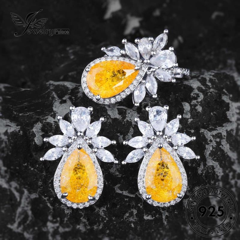 Jewelrypalace Kalung Perak Citrine Asli Bentuk Tetes Wanita Set925 S615