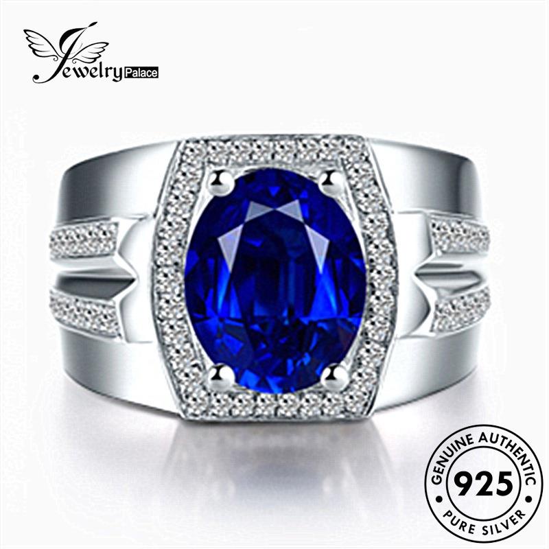 Jewelrypalace Oval Asli Pria Mendominasi Cincin Perak Safir925 R4