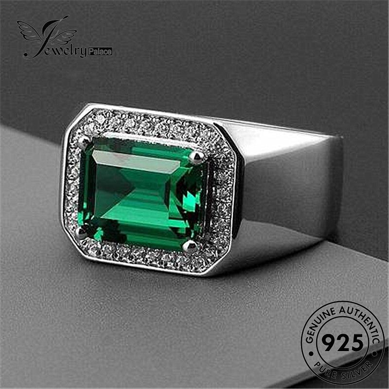 Tempat Perhiasan Pria Kotak Perak925 Asli Zamrud Cincin Fashion R134