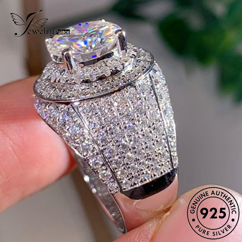 Tempat Perhiasan Bulat Pria Berlian925 Mendominasi Perak Moissanite Rings Asli R77