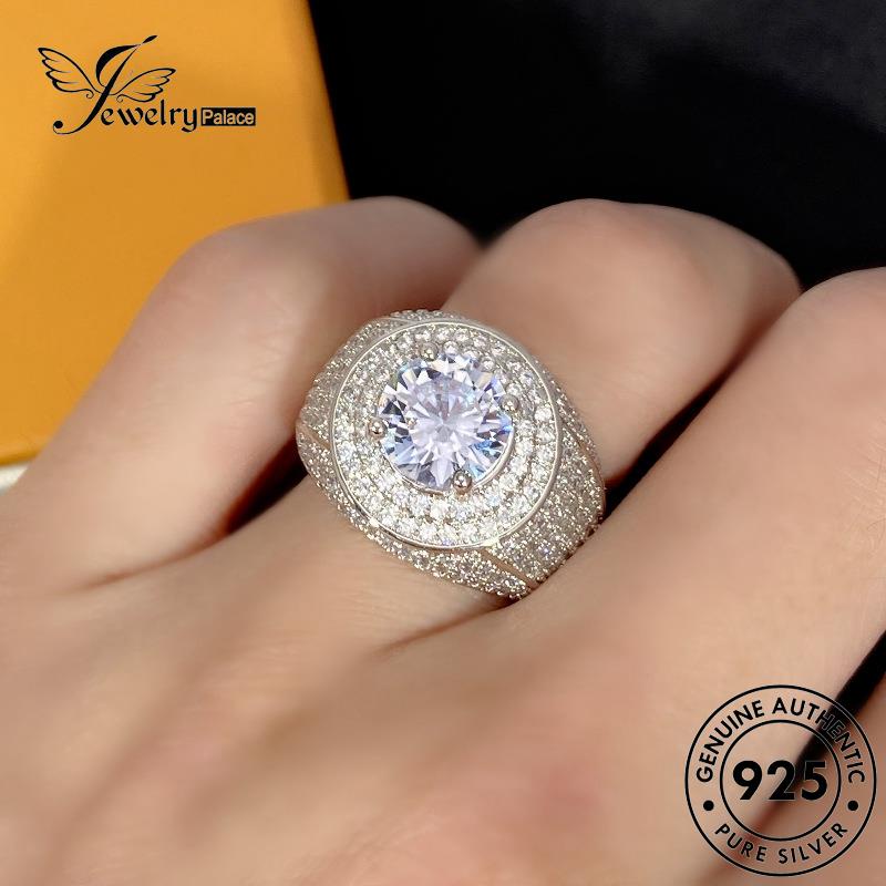 Tempat Perhiasan Bulat Pria Berlian925 Mendominasi Perak Moissanite Rings Asli R77