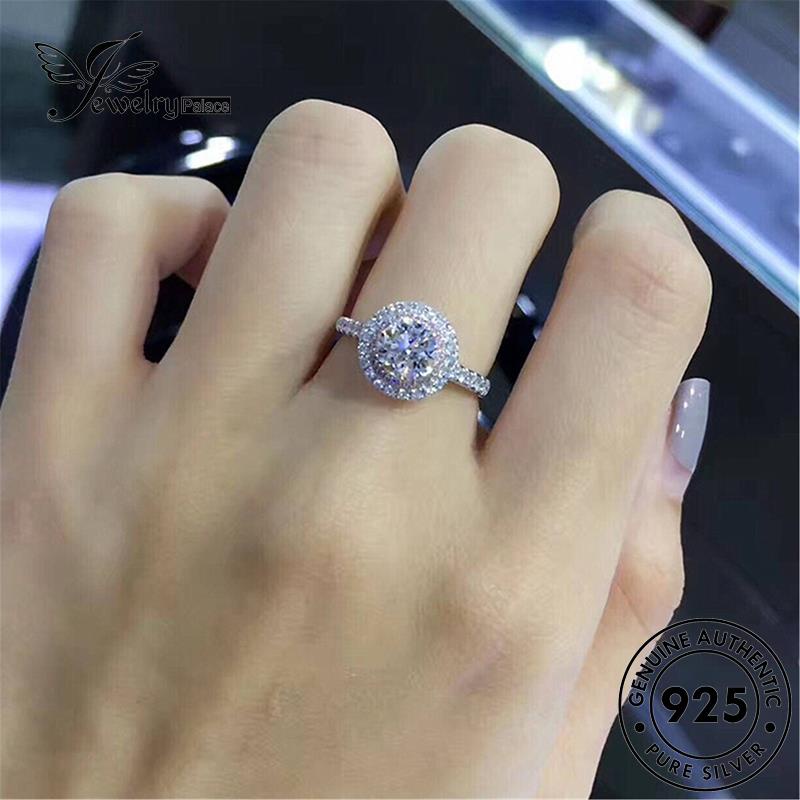 Jewelrypalace Cincin Bulat Wanita Moissanite Asli Fashion Perak925 Berlian R94