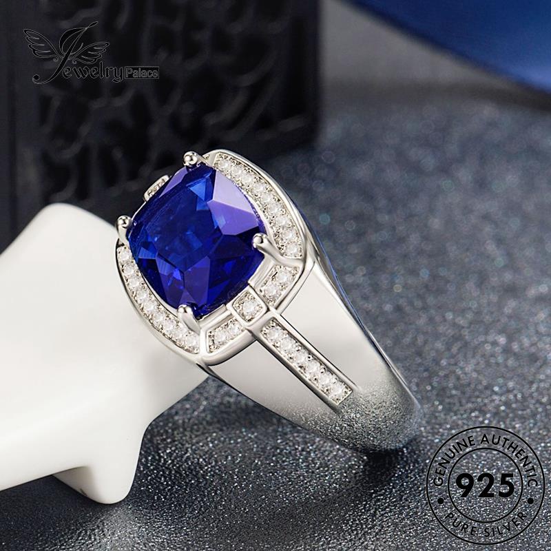 Jewelrypalace Cincin Kepribadian Pria Perak925 Asli Persegi Safir R106