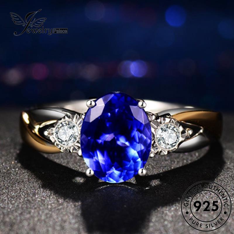 Jewelrypalace Cincin Asli Emas925 Oval Safir Perak Wanita Temperamen R210