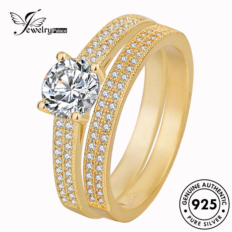 Jewelrypalace 925fashion Emas Couple Asli Moissanite Berlian Cincin Perak R348