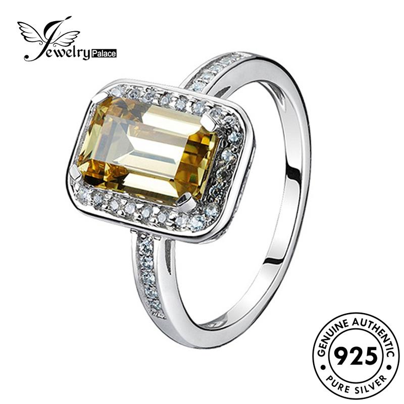 Jewelrypalace Persegi Wanita925 Cincin Perak Asli Temperamen Citrine R394