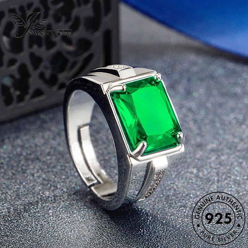 Jewelrypalace Cincin Zamrud Perak Asli Pria Kepribadian925 Persegi R320