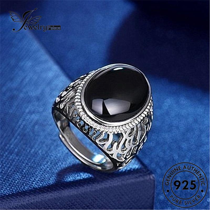 Jewelrypalace Cincin Vintage925 Asli Pria Berlian Hitam Perak Oval Obsidian R440