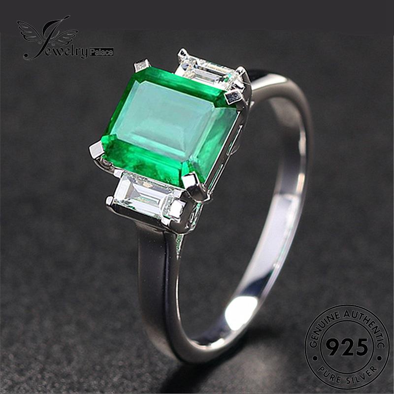 Perhiasantempat Cincin Kotak Perak Emerald Simple Wanita925Asli R441