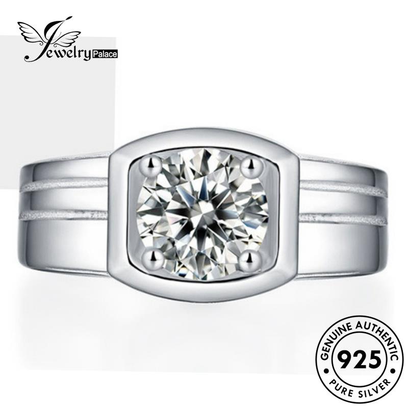 Jewelrypalace Cincin Berlian Kotak Asli Pria925 Moissanite Simple Perak R457