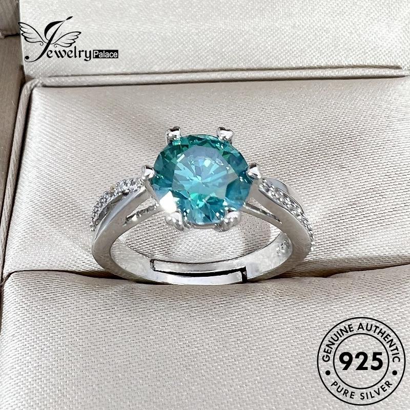 Tempat Perhiasan Wanita925 Perak Kepribadian Aquamarine Cincin Cinta Asli R465