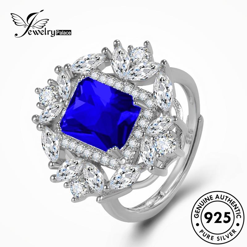 Jewelrypalace Cincin Wanita Persegi925 Emerald Personality Silver Asli R467