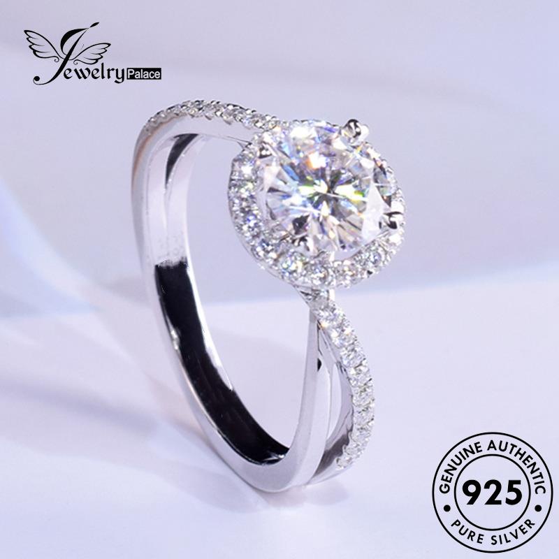 Jewelrypalace Berlian Cincin Simple Lingkaran Emas Perak Asli Moissanite Wanita925 R482