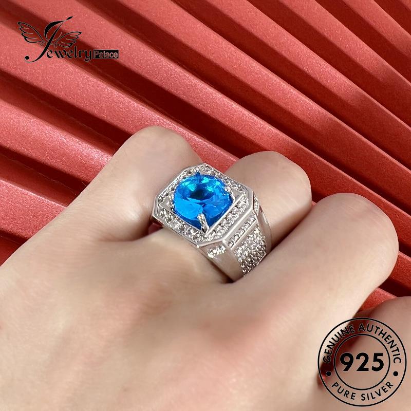 Jewelrypalace Hive925 Cincin Perak Aquamarine Kreatif Asli Pria R487