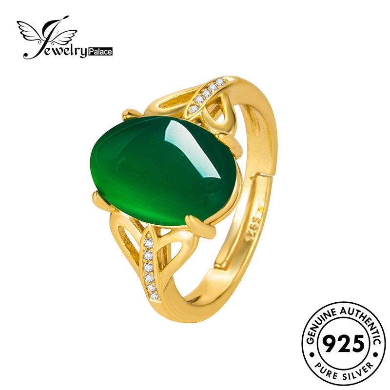 Jewelrypalace Cincin Emas925 Perak Wanita Vintage Asli Oval Giok R559