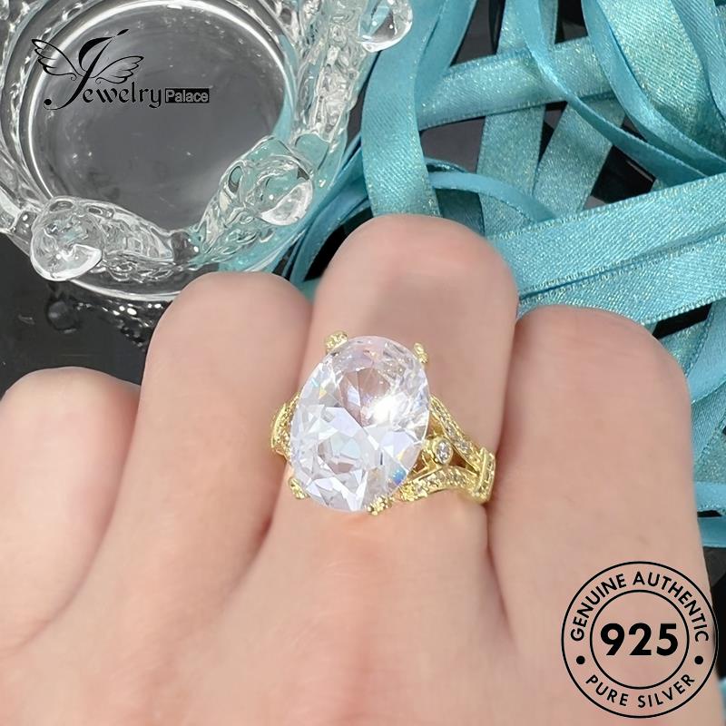 Perhiasantempat Cincin Mewah Perak925 Aquamarine Oval Wanita Emas Asli R650