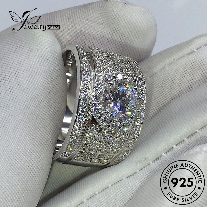 Jewelrypalace Mewah Moissanite Asli Berlian Lebar Cincin Perak925 Pria R835