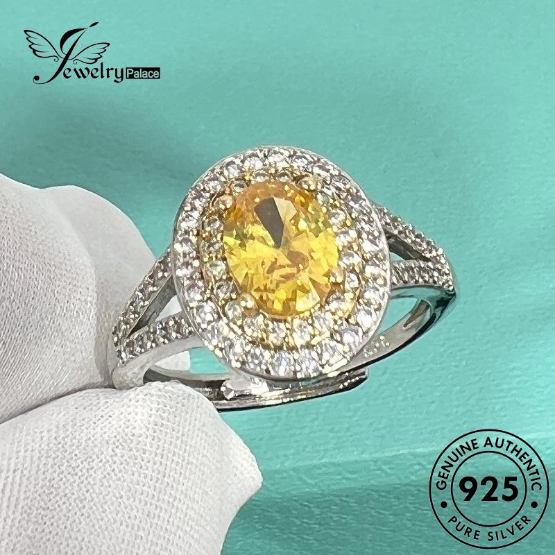 Jewelrypalace Asli Citrine Bulat Cincin Perak Wanita Temperamen925 R913