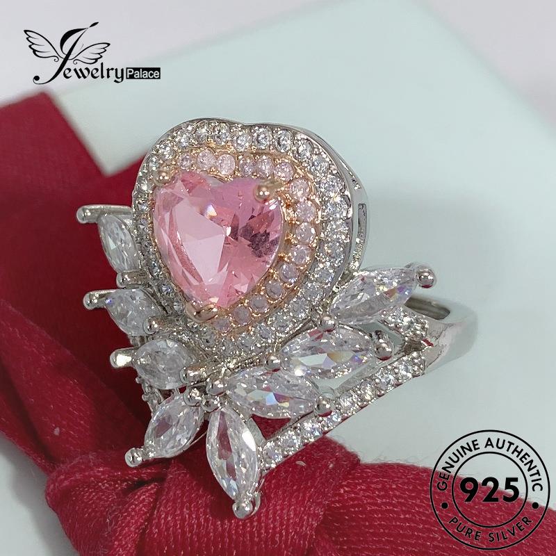 Jewelrypalace Berlian Mewah Asli Wanita Crystal Drop925 Bentuk Perak Cincin Pink R924