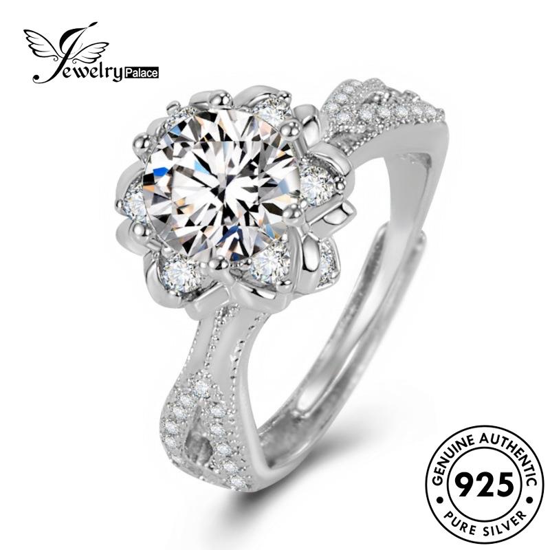 Jewelrypalace Temperamen925 Emas Berlian Hexagonal Asli Wanita Perak Moissanite Bunga Rings R868