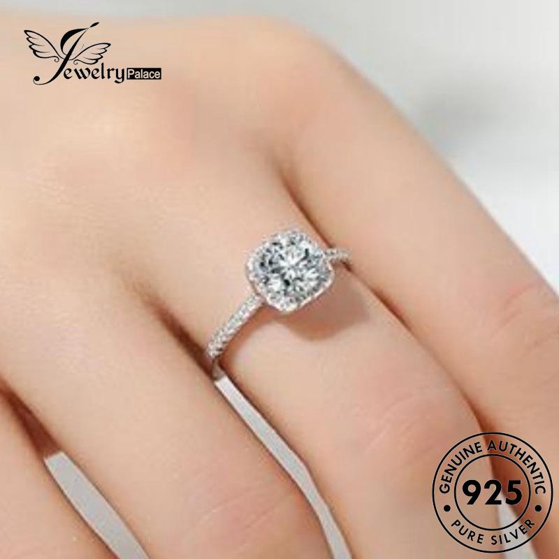 Jewelrypalace Berlian Emas Asli Wanita Klasik Cincin Moissanite925 Perak Persegi R1082