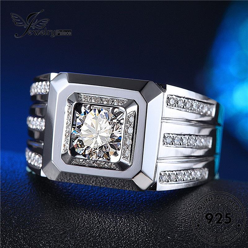 Tempat Perhiasan925 Perak Moissanite Asli Berlian Pria Cincin Mendominasi R1136