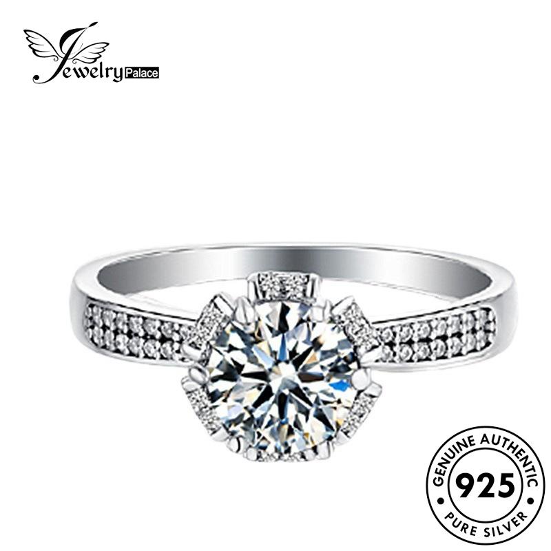 Jewelrypalace Asli Wanita925Bunga Klasik Berlian Perak Moissanite Rings R1163