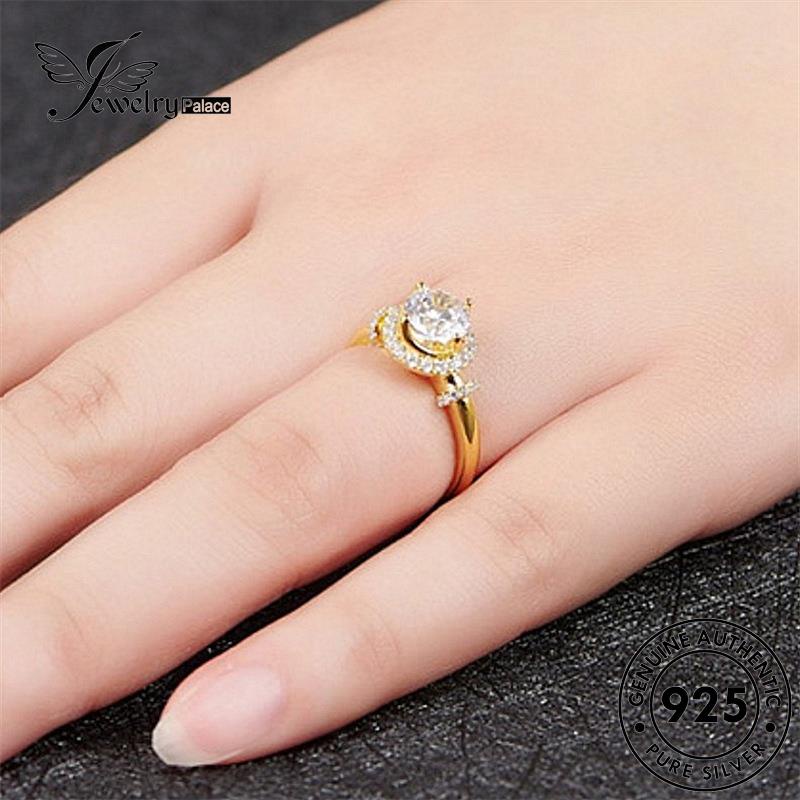 Jewelrypalace Berongga Berlian Emas Asli Bulat Wanita Pribadi 925cincin Perak Moissanite R1201