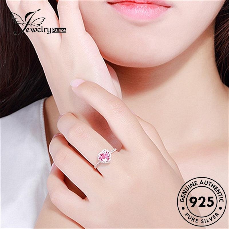 Jewelrypalace Perak Asli Wanita Kristal Pink Berlian Cincin925 Love Emas Fashion R1244