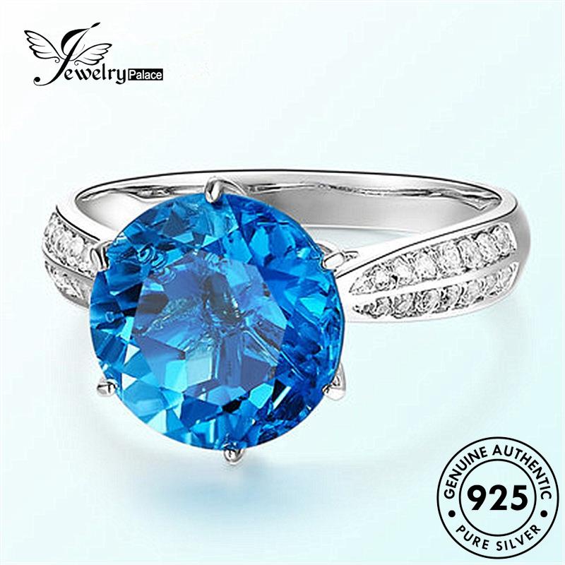 Jewelrypalace Cincin Aquamarine Emas Wanita Perak Asli Bulat925 Klasik R1266