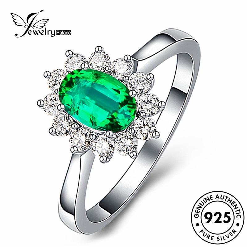 Jewelrypalace Silver Cincin Oval Emas Asli Kepribadian Zamrud Wanita925 R1471