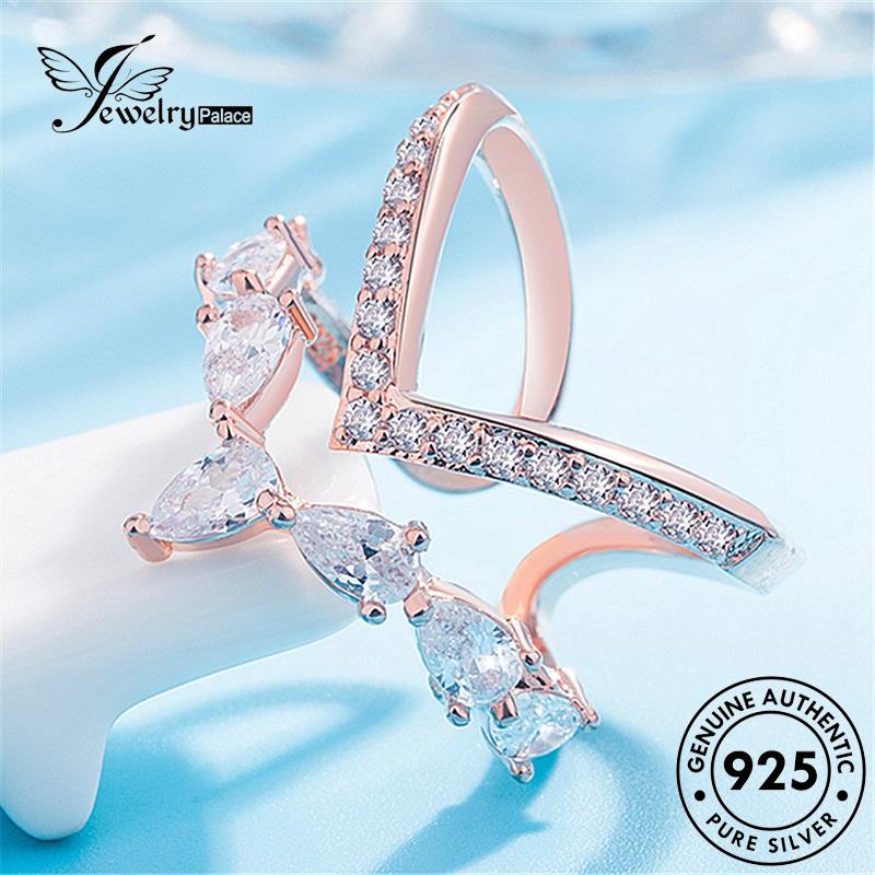 Jewelrypalace 925bentuk Cincin Berlian Moissanite Kepribadian Perak Emas Asli V Wanita R1525