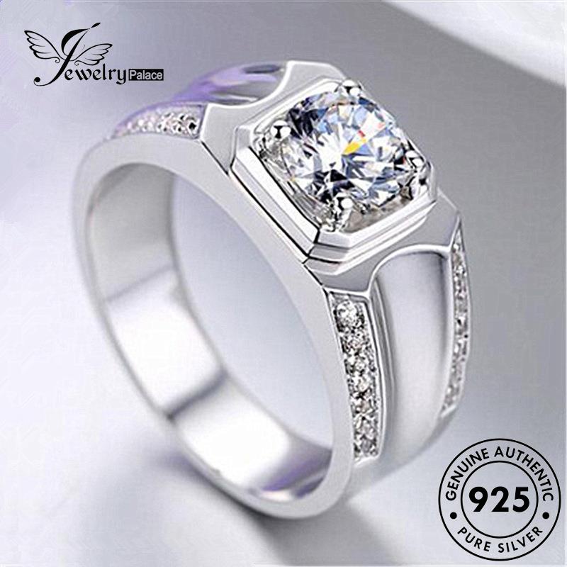 Jewelrypalace Cincin Simple Pria Moissanite Berlian Perak925 Asli R1635