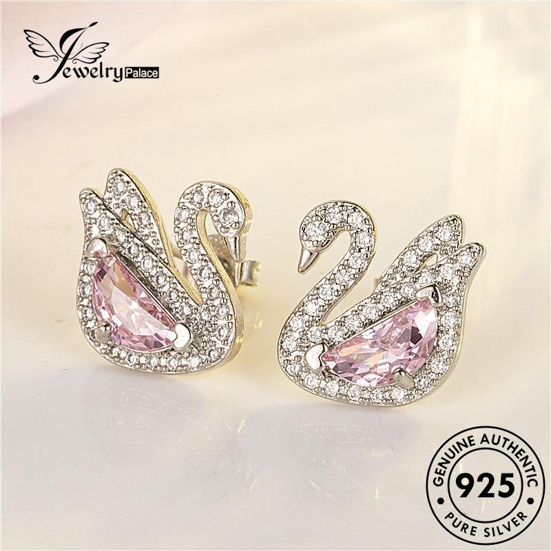 Jewelrypalace Asli Wanita Pink Perak925 Set Berlian Kristal Kalung Emas Swan S6