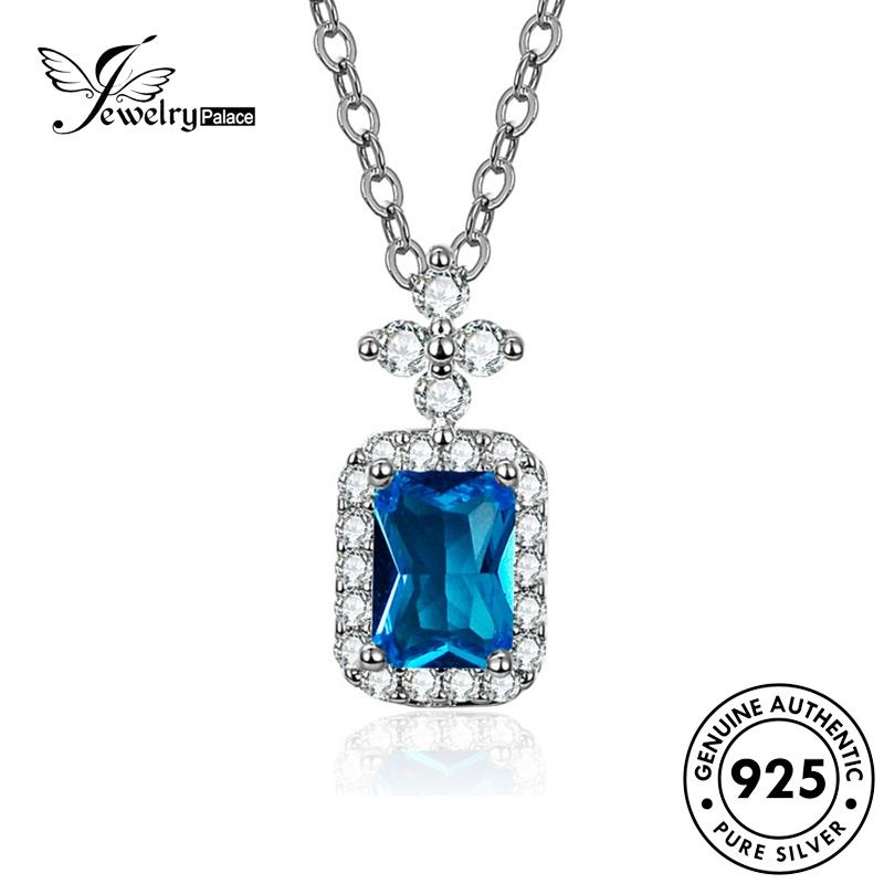 Jewelrypalace Kalung Perak Safir925 Wanita Asli Berlian Kotak Fashion N67