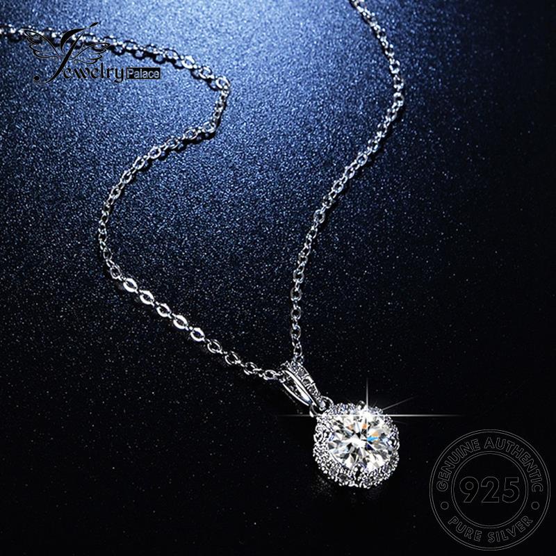 Jewelrypalace Moissanite925 Berlian Bulat Kalung Perak Fashion Wanita Asli N83