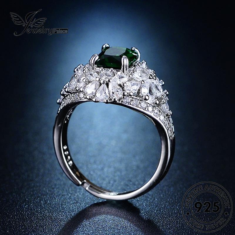 Tempat Perhiasan925 Wanita Asli Silver Cincin Kepribadian Kotak Zamrud R2