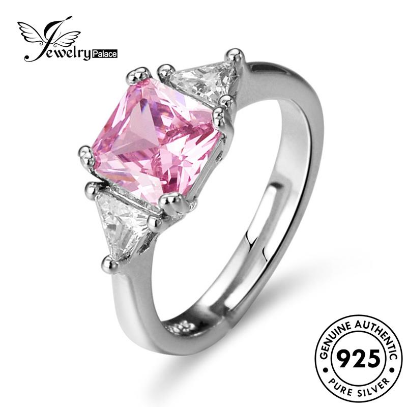 Jewelrypalace Simple Perak Asli Kotak Wanita Kristal925Cincin Berlian Pink R13