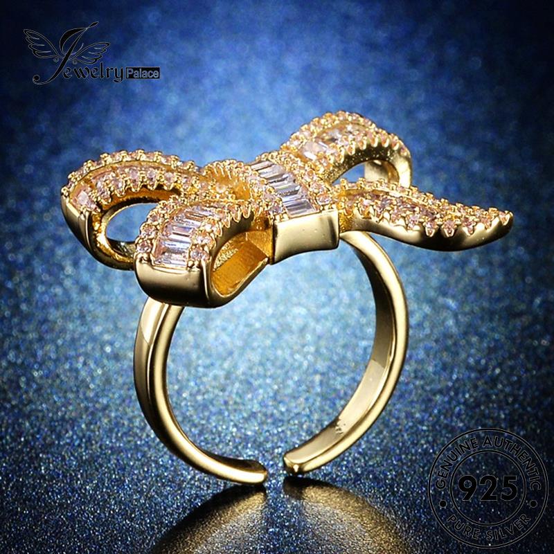 Jewelrypalace Moissanite Wanita Kreatif Cincin Perak Asli Busur925 Berlian Emas R82