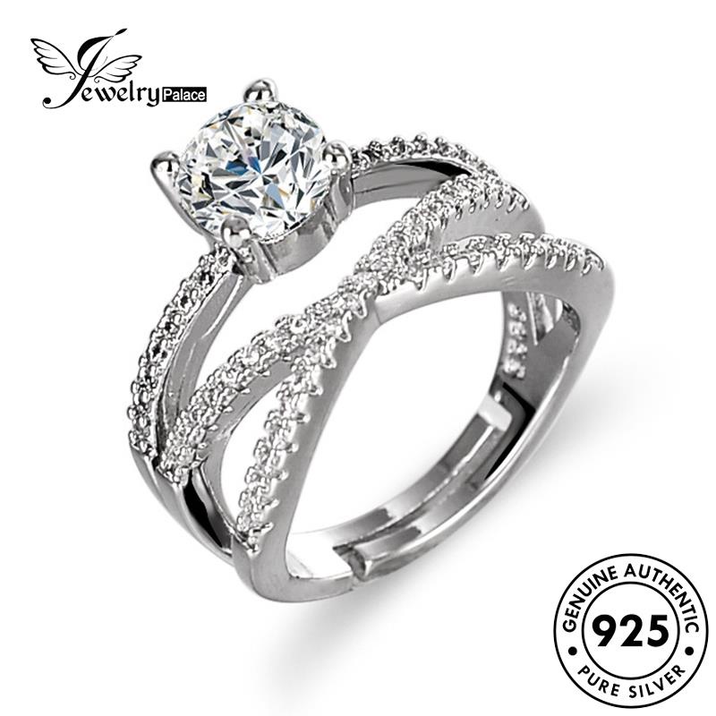 Jewelrypalace Salib Perak925 Cincin Fashion Berlian Moissanite Wanita Asli R105