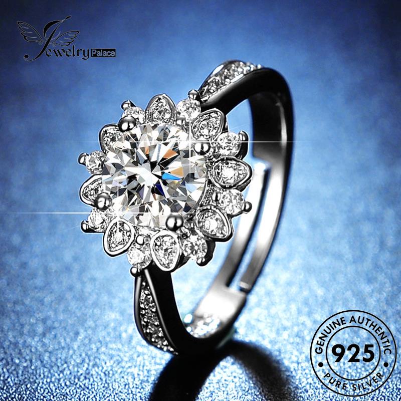 Jewelrypalace Cincin Perak Berlian Asli925Bunga Matahari Moissanite Mewah Wanita R106