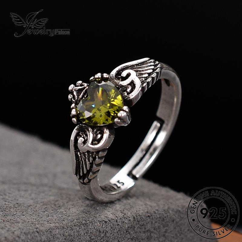 Jewelrypalace Cincin Wanita Perak925 Wings Vintage Emerald Asli R40