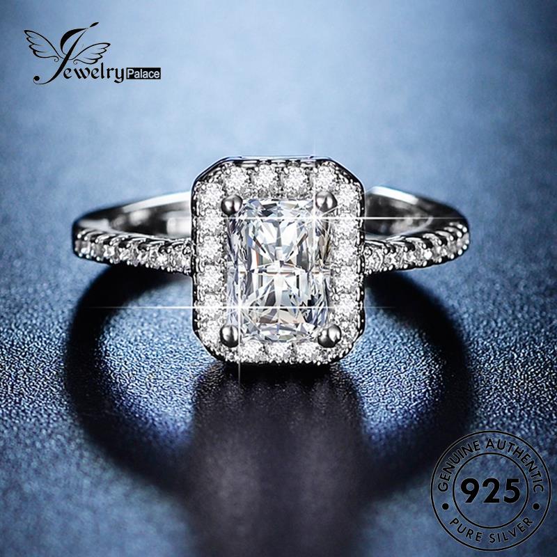 Jewelrypalace925 Moissanite Asli Berlian Persegi Wanita Indah Rings Perak R132