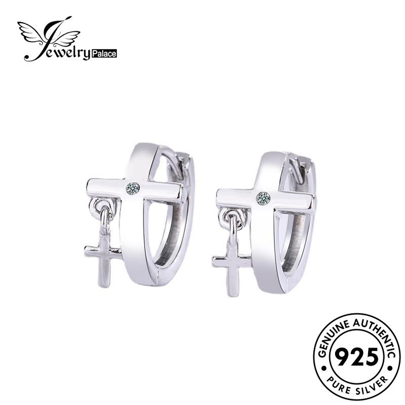 Jewelrypalace Emas925 Silang Hoop Simple Perhiasan Asli Moissanite Wanita Anting Perak M094