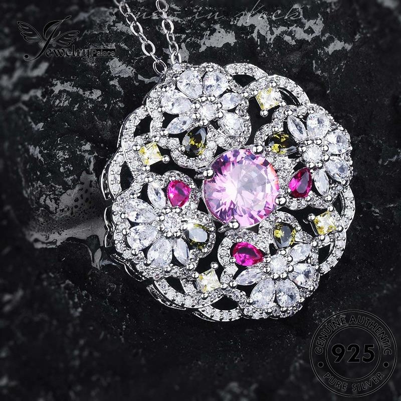 Jewelrypalace Berlian Kreatif925 Perak Bunga Pink Asli Kalung Kristal Wanita N1600