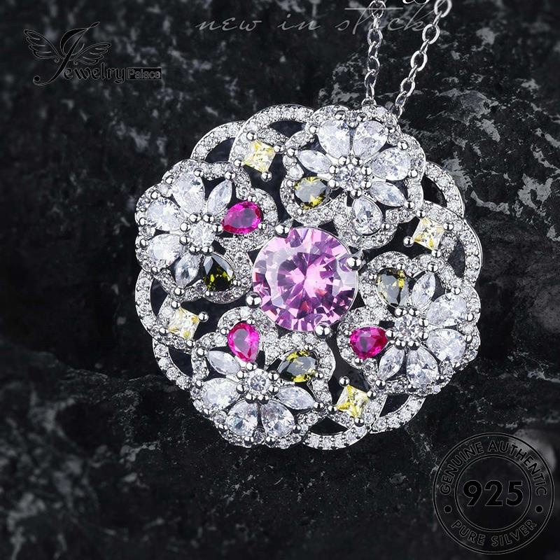 Jewelrypalace Berlian Kreatif925 Perak Bunga Pink Asli Kalung Kristal Wanita N1600