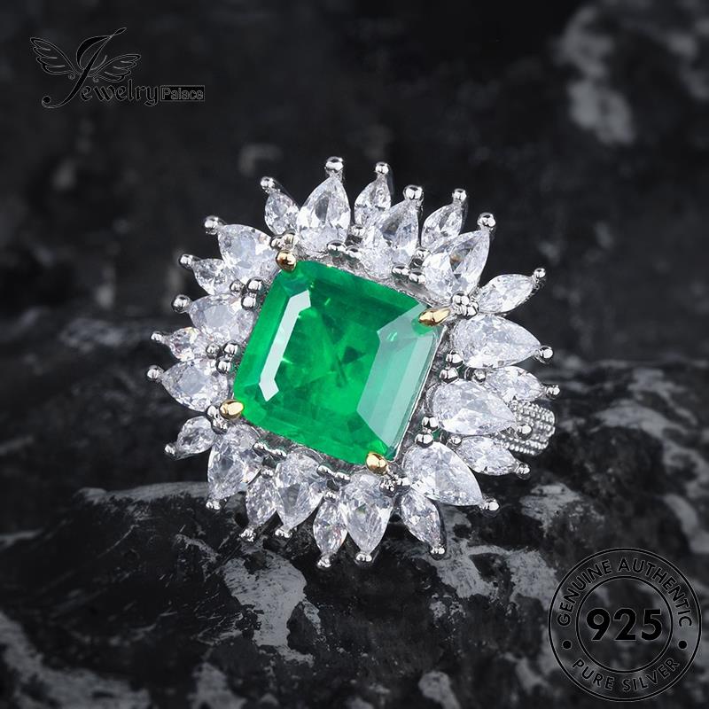 JEWELRYPALACE Silver Kawin Cincin korea Perhiasan Sterling Murni Aksesori Wanita Nikah Silver Asli 925 Perak Original Emerald R2581