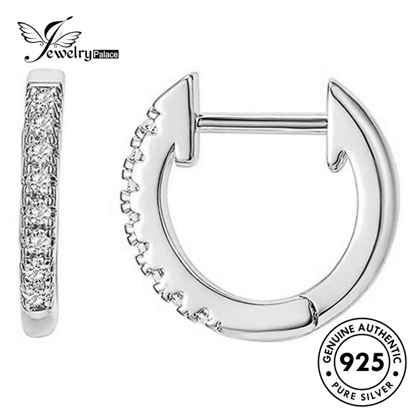 Jewelrypalace Anting Wanita Moissanite Berlian Emas Bulat Perak925 Hoop Asli E722