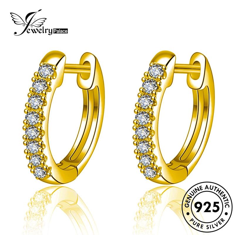 Jewelrypalace Anting Wanita Moissanite Berlian Emas Bulat Perak925 Hoop Asli E722